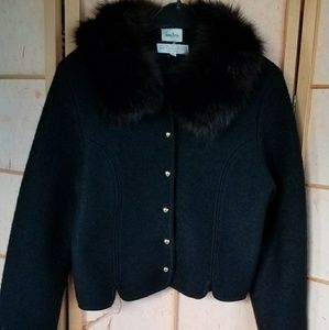 Neiman Marcus fur trimmed wool jacket